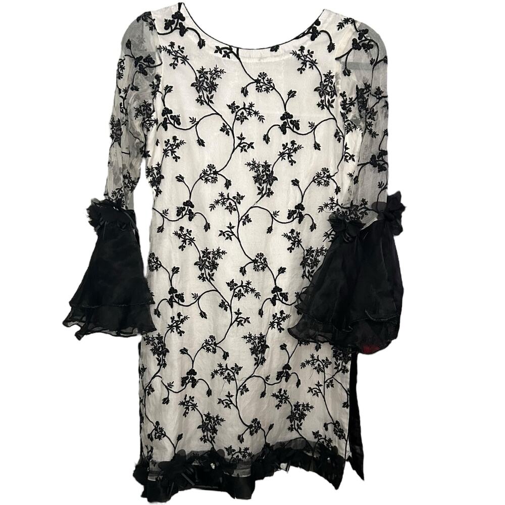 Handmade White and Black Floral Dress
